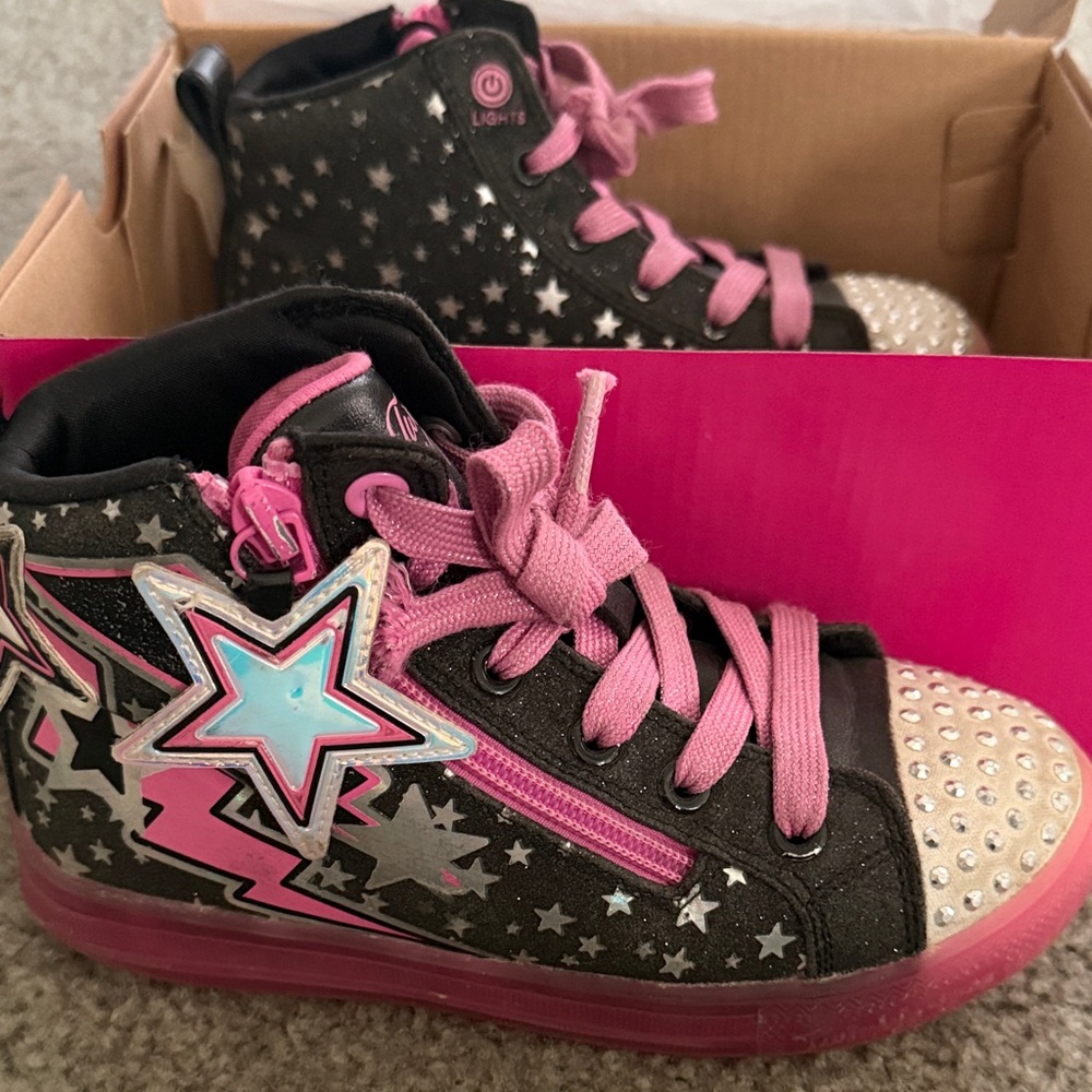 Skechers Twinkle Toes Kids Sneakers - Pink and Black - Picture 4 of 9